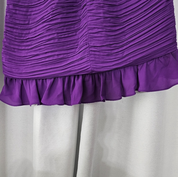 Express Purple One Puff Shoulder Rushed Ruffle Mini Dress. Sized L - Picture 7 of 11